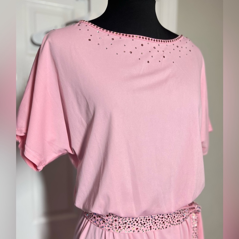 Adult medium pink romper with rhinestones